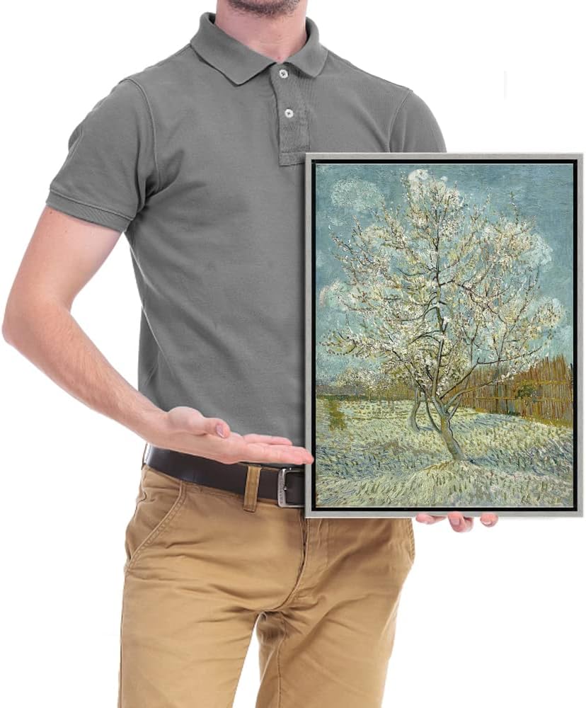 Framed Art The Pink Peach Tree Canvas Prints Wall Art by Van Gogh Famous Oil Paintings Reproduction Landscapes Modern Gallery Wrapped Artwork for Bedroom Bathroom Home Decoration