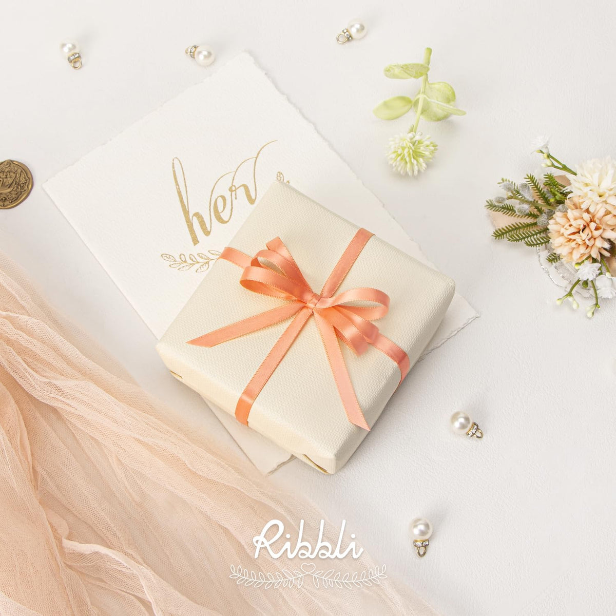 Peach Satin Ribbon,Double Faced Satin 1/4 inch x Continuous 50 Yards,Peach Ribbon Use for Bows Bouquet,Gift Wrapping,Wedding Decoration,Floral Arrangement