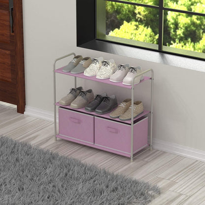 3-Tier Closet Storage with 2 Drawers, Pink