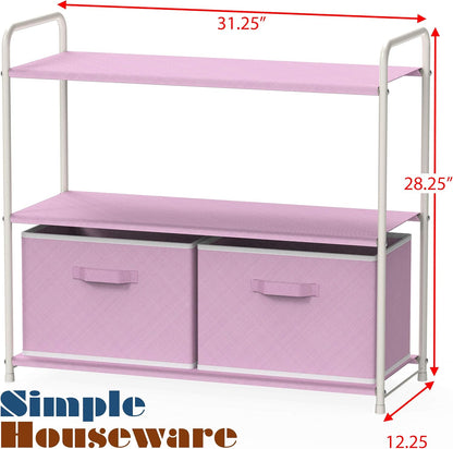 3-Tier Closet Storage with 2 Drawers, Pink