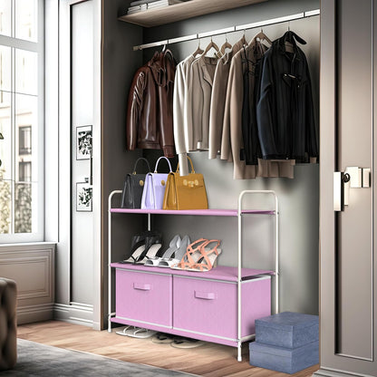 3-Tier Closet Storage with 2 Drawers, Pink
