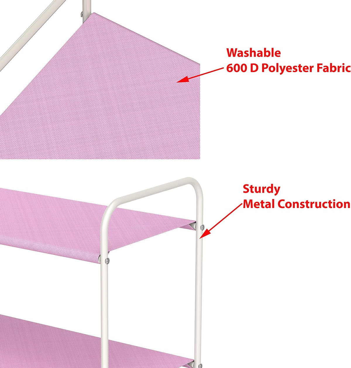 3-Tier Closet Storage with 2 Drawers, Pink