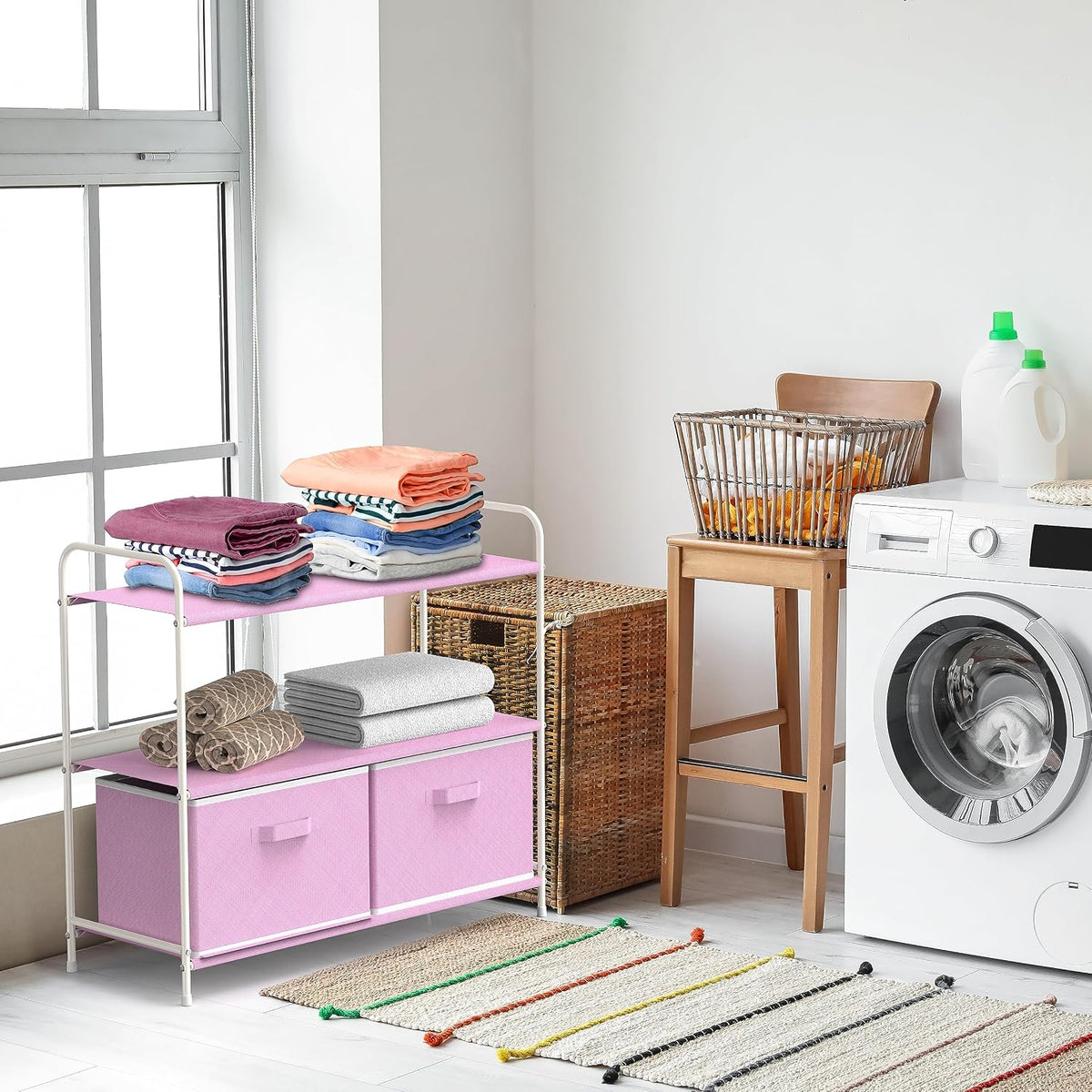 3-Tier Closet Storage with 2 Drawers, Pink