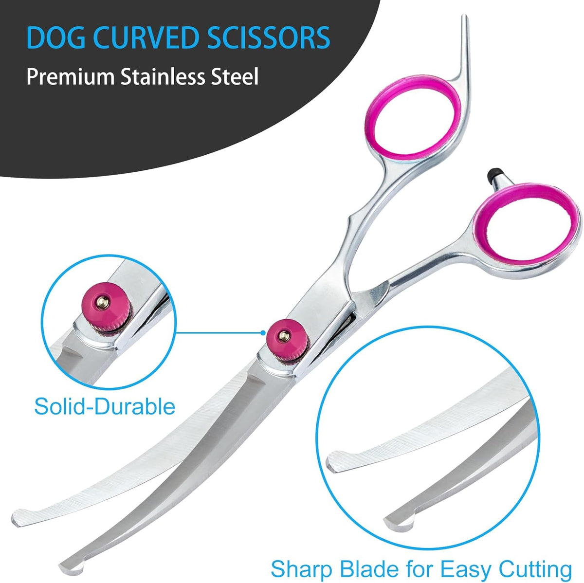 5 in 1 Premium Dog Grooming Scissors, Professional Dog Scissors for Grooming with Safety Round Tips, Stainless Steel Thinning Shears, Pet Cat Shears for Grooming Kit, Pink