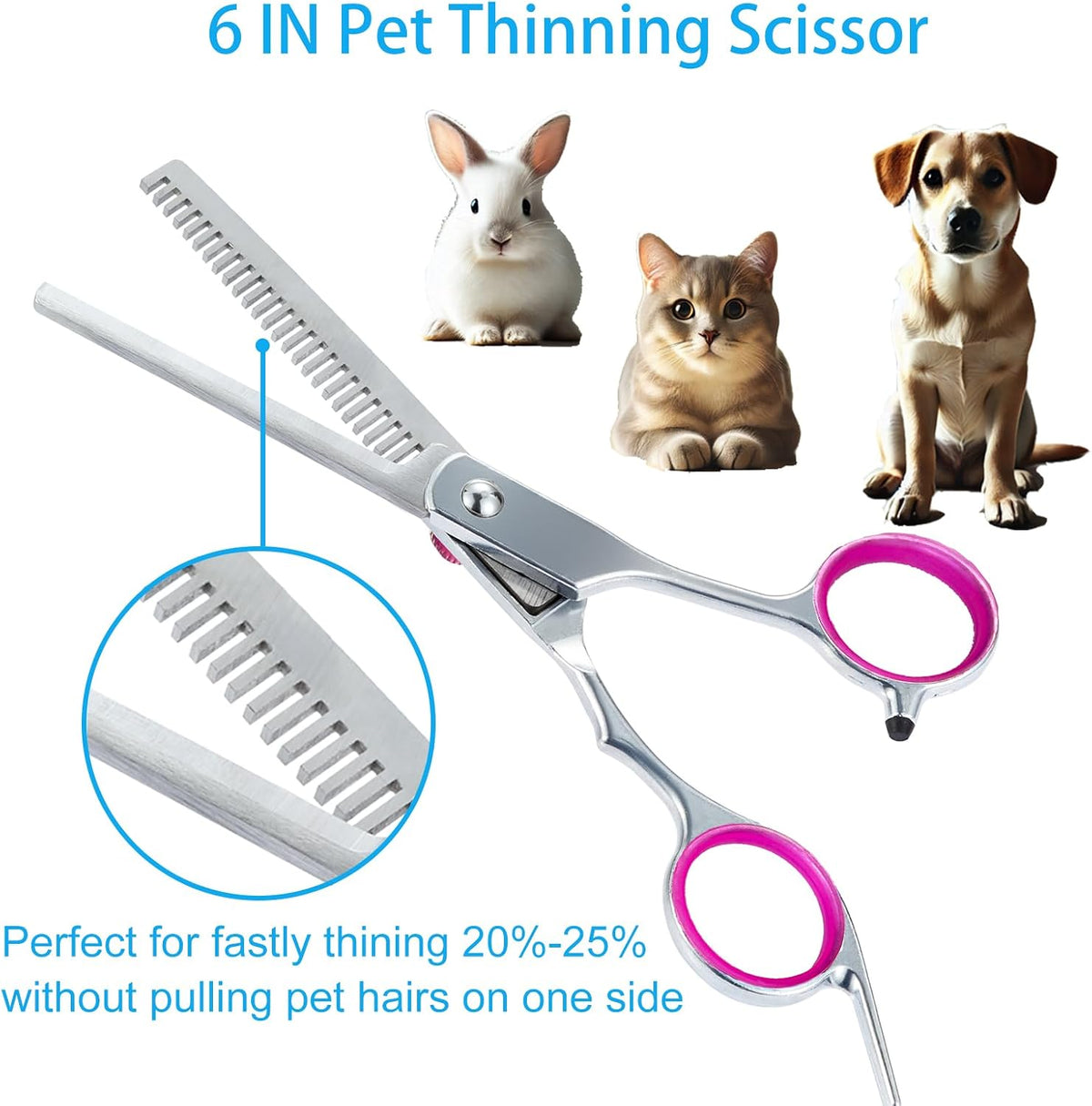 5 in 1 Premium Dog Grooming Scissors, Professional Dog Scissors for Grooming with Safety Round Tips, Stainless Steel Thinning Shears, Pet Cat Shears for Grooming Kit, Pink