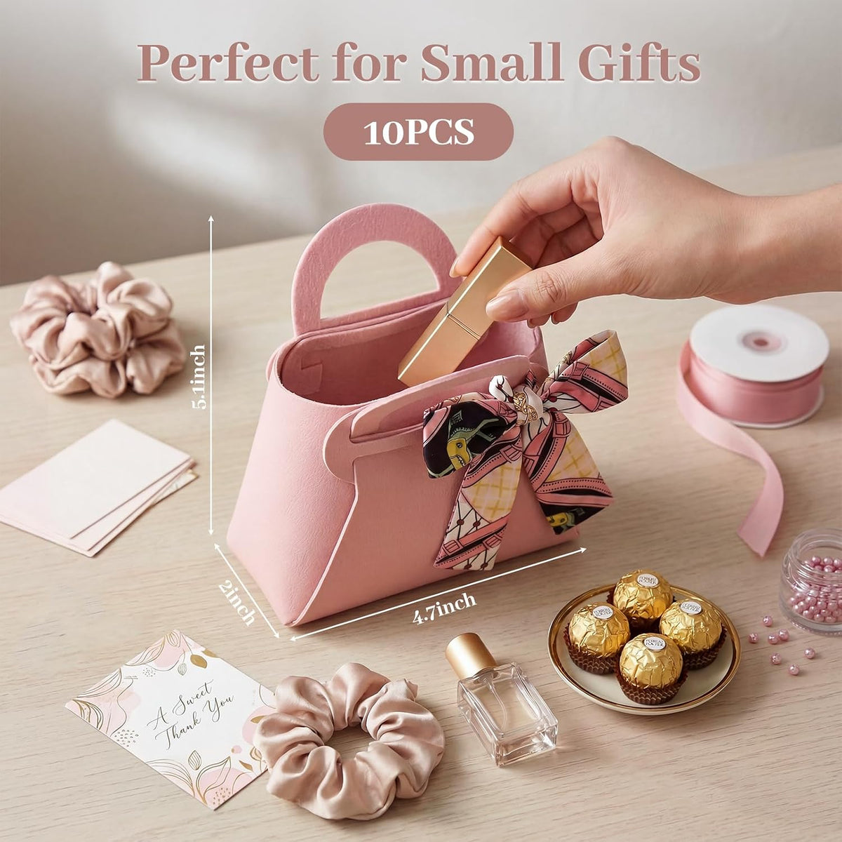 Small Gift Boxes with Bow Handle, Party Favor Boxes, 10 Pack, Pink, PU Leather for Wedding, Baby Shower, Birthday