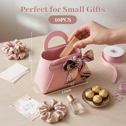 Small Gift Boxes with Bow Handle, Party Favor Boxes, 10 Pack, Pink, PU Leather for Wedding, Baby Shower, Birthday