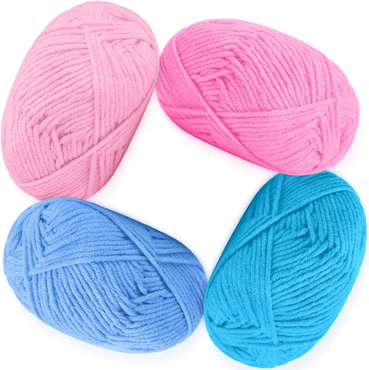 4 Pack Soft Cotton Yarn Set- 50g/1.7oz Each, 393 Yards Assorted Colors for Crochet Knit Dishcloths Baby Clothes Potholders(Blush Pink,Pink,Light Blue,Turquoise Blue)