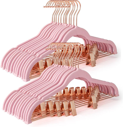 Pants Hangers with Clips 24 Pack, with Rose Gold Hook and Clips