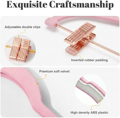 Pants Hangers with Clips 24 Pack, with Rose Gold Hook and Clips