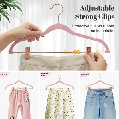 Pants Hangers with Clips 24 Pack, with Rose Gold Hook and Clips