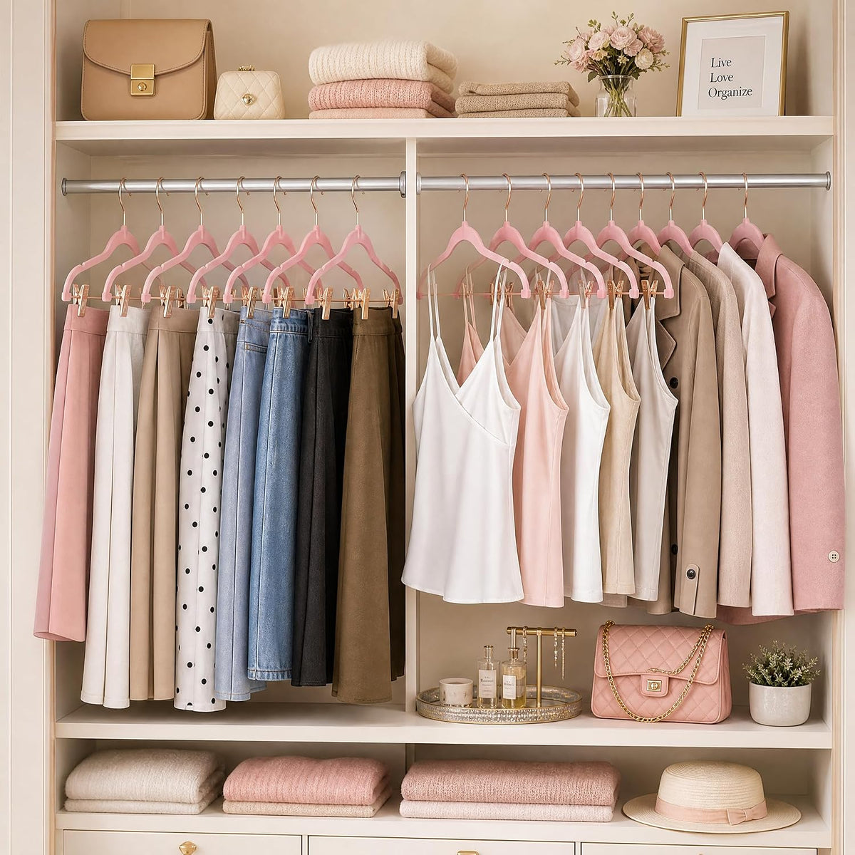 Pants Hangers with Clips 24 Pack, with Rose Gold Hook and Clips