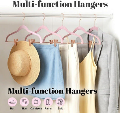 Pants Hangers with Clips 24 Pack, with Rose Gold Hook and Clips
