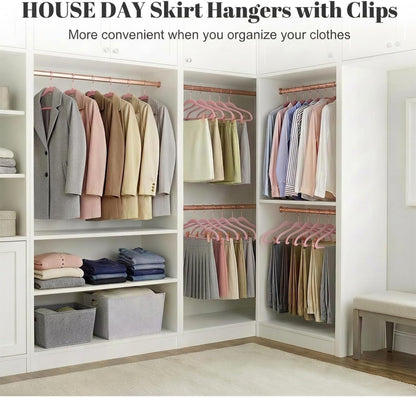 Pants Hangers with Clips 24 Pack, with Rose Gold Hook and Clips