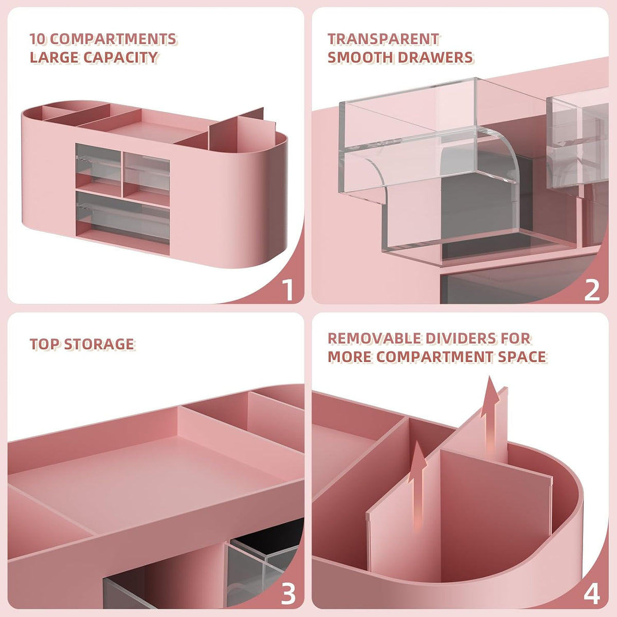Desk Organizer Pen Holder for Desk with 3 Drawers, Multi-Functional Pencil Holder, Desk Organizers and Accessories with 7 Compartments for Home, School, Classroom(Pink)