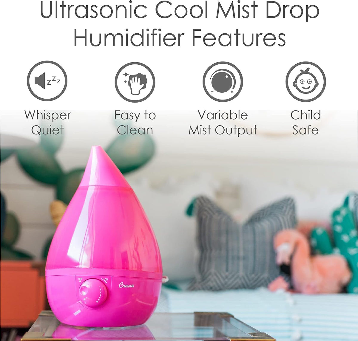Ultrasonic Humidifiers for Bedroom and Office, 1 Gallon Cool Mist Air Humidifier for Large Room and Home, Humidifier Filters Optional, Pink