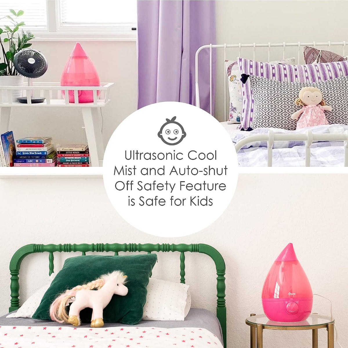 Ultrasonic Humidifiers for Bedroom and Office, 1 Gallon Cool Mist Air Humidifier for Large Room and Home, Humidifier Filters Optional, Pink