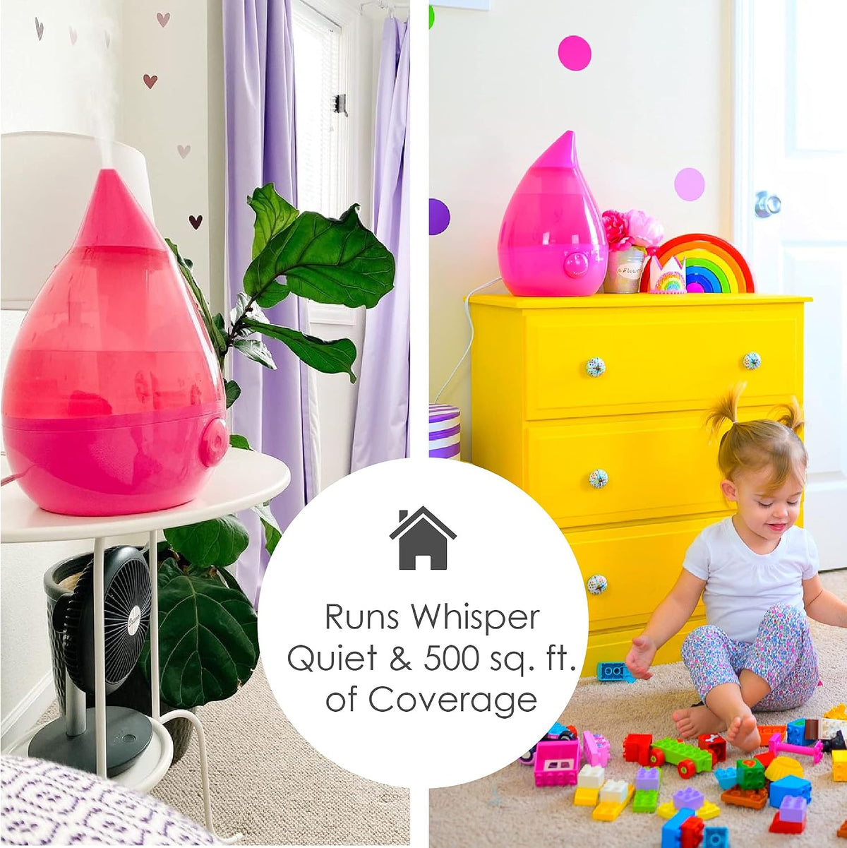 Ultrasonic Humidifiers for Bedroom and Office, 1 Gallon Cool Mist Air Humidifier for Large Room and Home, Humidifier Filters Optional, Pink