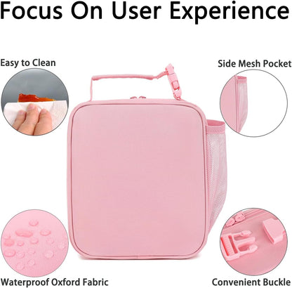 Lunch Box for Kids Boys Girls Men Women, Insulated Small Soft Cooler Lunch Bag Kit for School Work Picnic Travel - Reusable Portable lunchbox, Pink