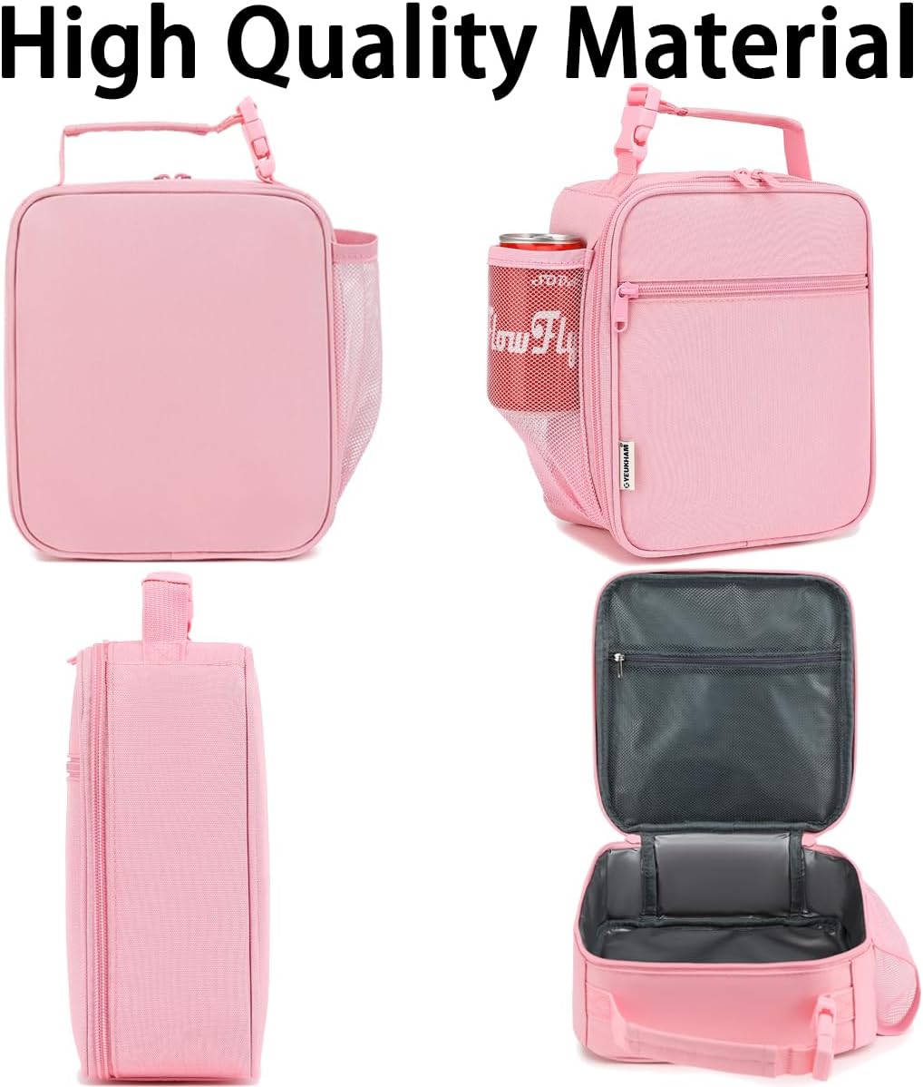 Lunch Box for Kids Boys Girls Men Women, Insulated Small Soft Cooler Lunch Bag Kit for School Work Picnic Travel - Reusable Portable lunchbox, Pink