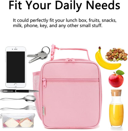Lunch Box for Kids Boys Girls Men Women, Insulated Small Soft Cooler Lunch Bag Kit for School Work Picnic Travel - Reusable Portable lunchbox, Pink