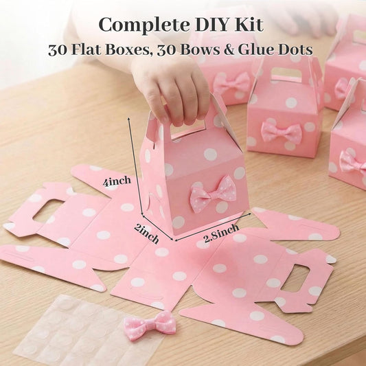 30PCS Party Favor Boxes, 2.8 × 2 × 4 inches Little Polka Dot Favor Boxes Small Pink Candy bags for Kids Candy Birthday Party