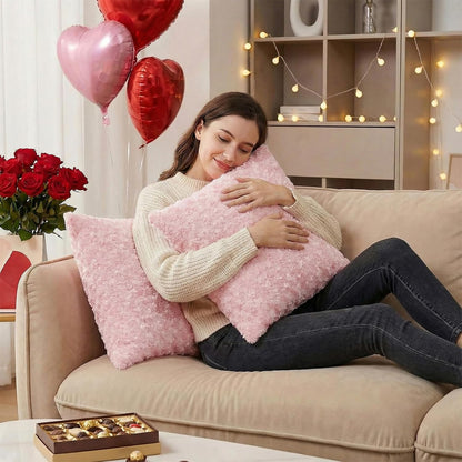 Pack of 2 Rose Textured Throw Pillow Covers 12x20 Inch, Pink
