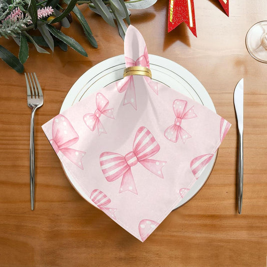 Kigai Pink Striped Bows Cloth Napkins Set of 6 Washable Reusable Polyester Table Napkins for Home Holiday Party Wedding Decoration 20 x 20 Inches