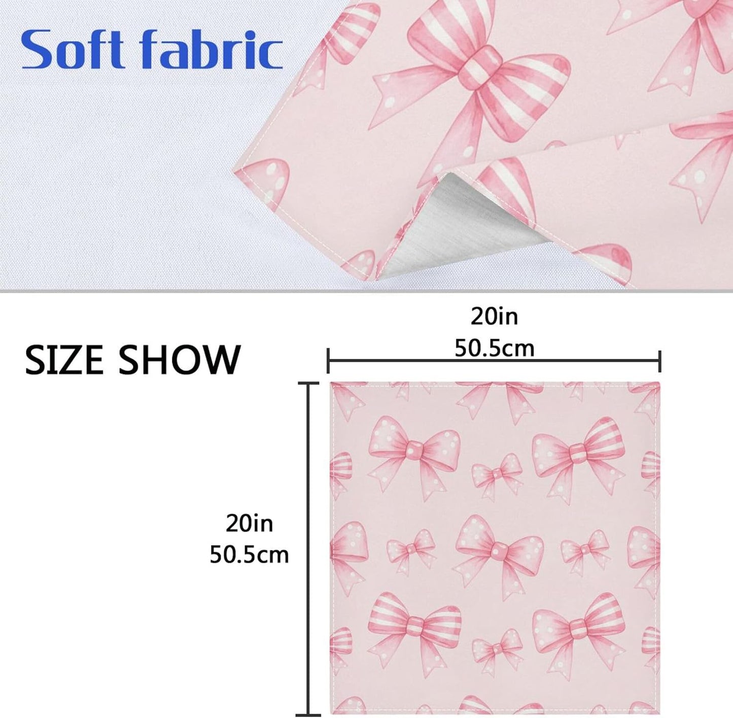 Kigai Pink Striped Bows Cloth Napkins Set of 6 Washable Reusable Polyester Table Napkins for Home Holiday Party Wedding Decoration 20 x 20 Inches