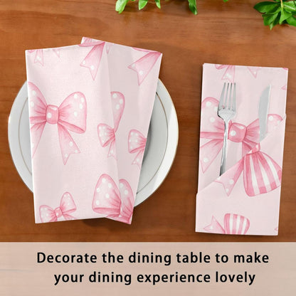 Kigai Pink Striped Bows Cloth Napkins Set of 6 Washable Reusable Polyester Table Napkins for Home Holiday Party Wedding Decoration 20 x 20 Inches