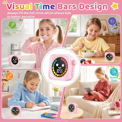 Visual Timer for Kids, 99 Minute Digital Cute Kids Visual Timer Classroom Timer for Homeschool Supplies Study Teaching Time Management Tool Countdown Productivity Timer, Pink, Colorful Display