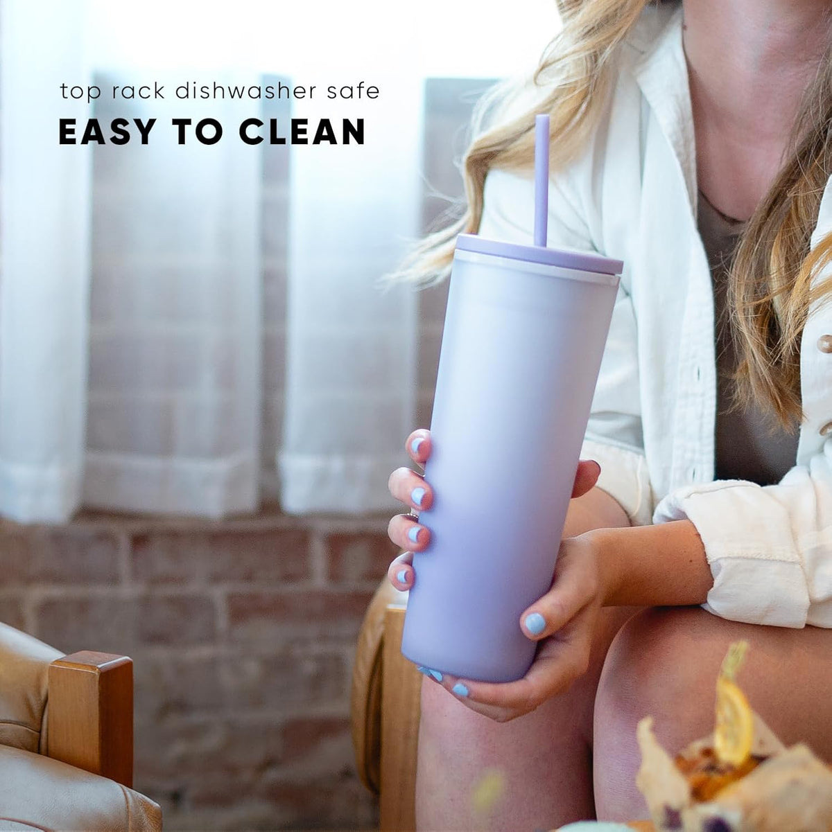 Plastic Tumbler with Straw | 24oz | Pink