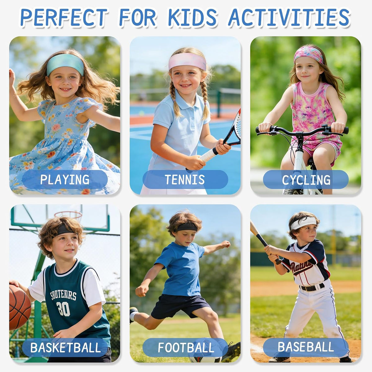 Kids Sports Headbands for Girls Boys, Moisture Wicking Sweatbands