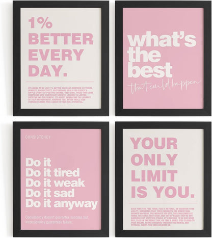 Pink Motivational Inspirational Office Wall Art Decor Prints 4Pcs