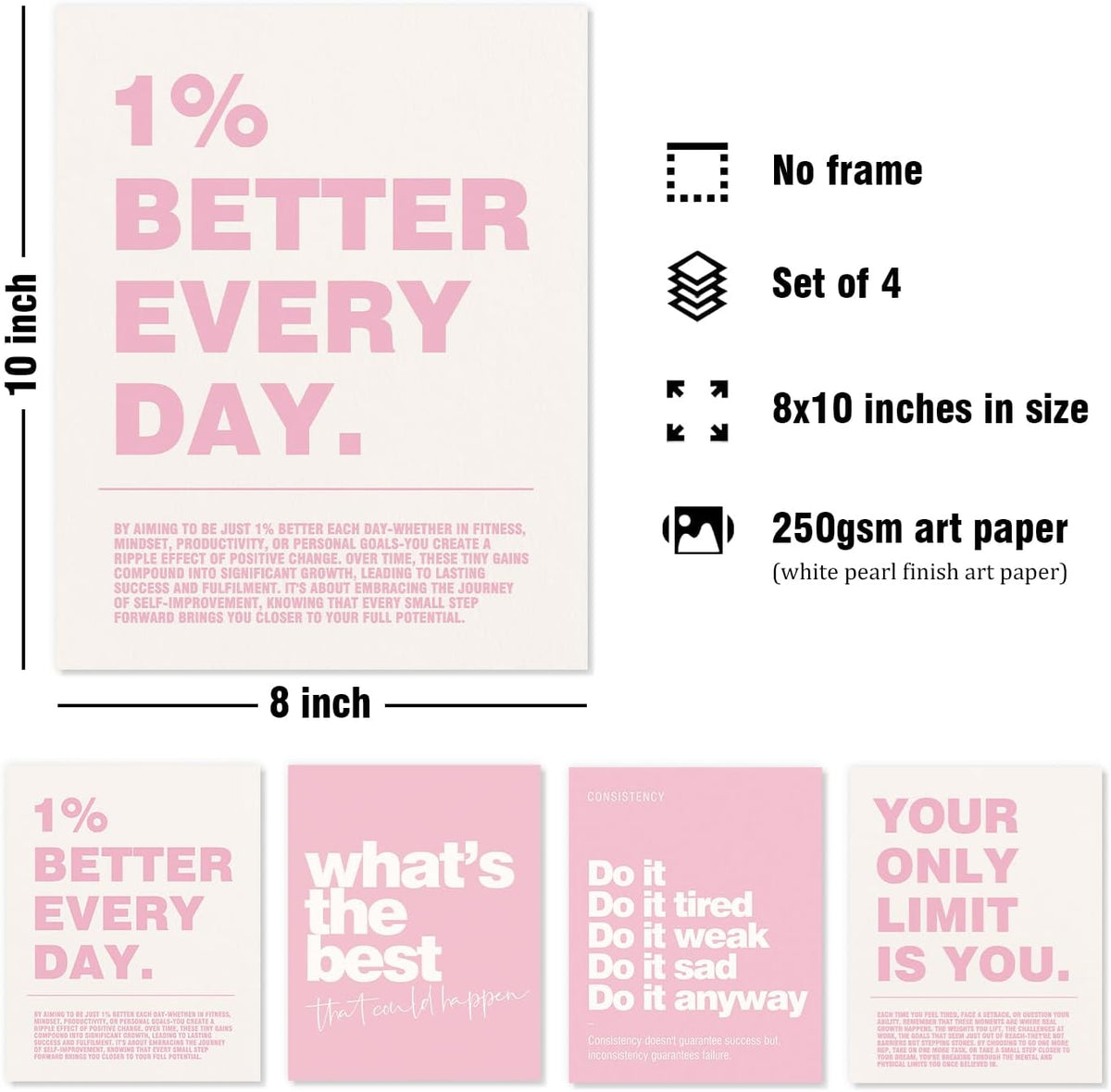 Pink Motivational Inspirational Office Wall Art Decor Prints 4Pcs