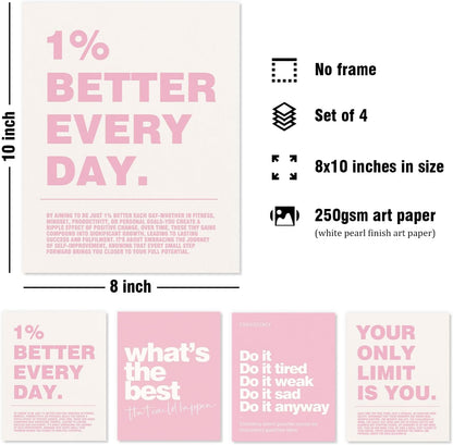 Pink Motivational Inspirational Office Wall Art Decor Prints 4Pcs