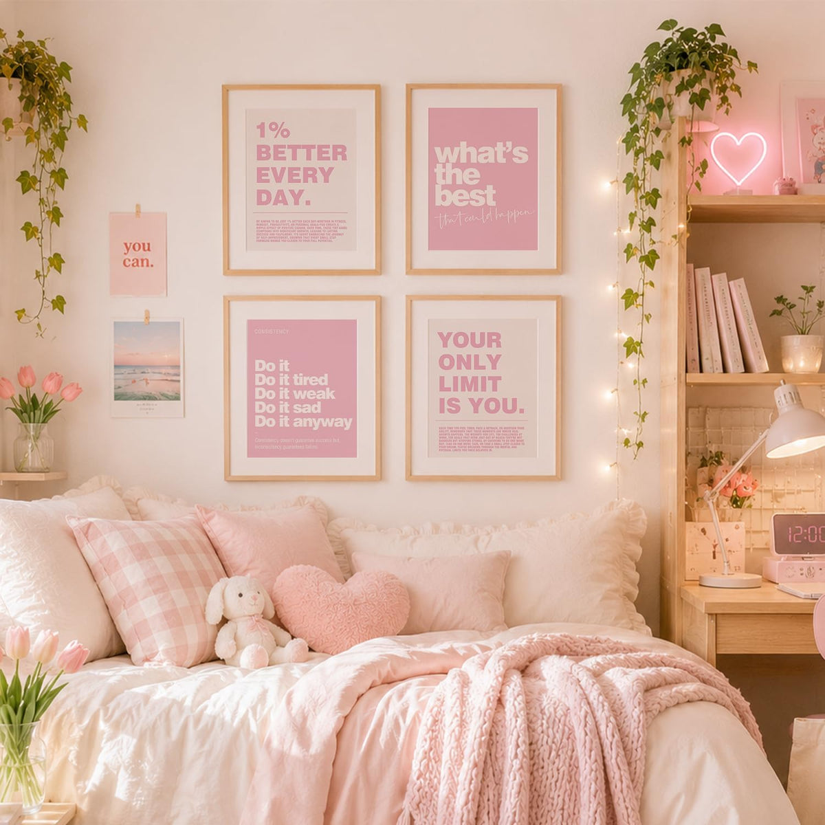 Pink Motivational Inspirational Office Wall Art Decor Prints 4Pcs