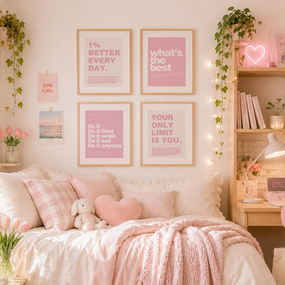 Pink Motivational Inspirational Office Wall Art Decor Prints 4Pcs