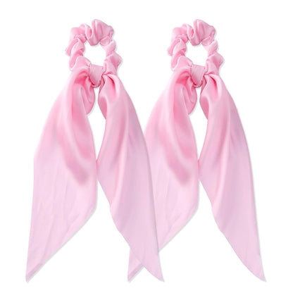 2pcs Pink Knotted Bow Hair Scrunchies Elastic Hair Scarf