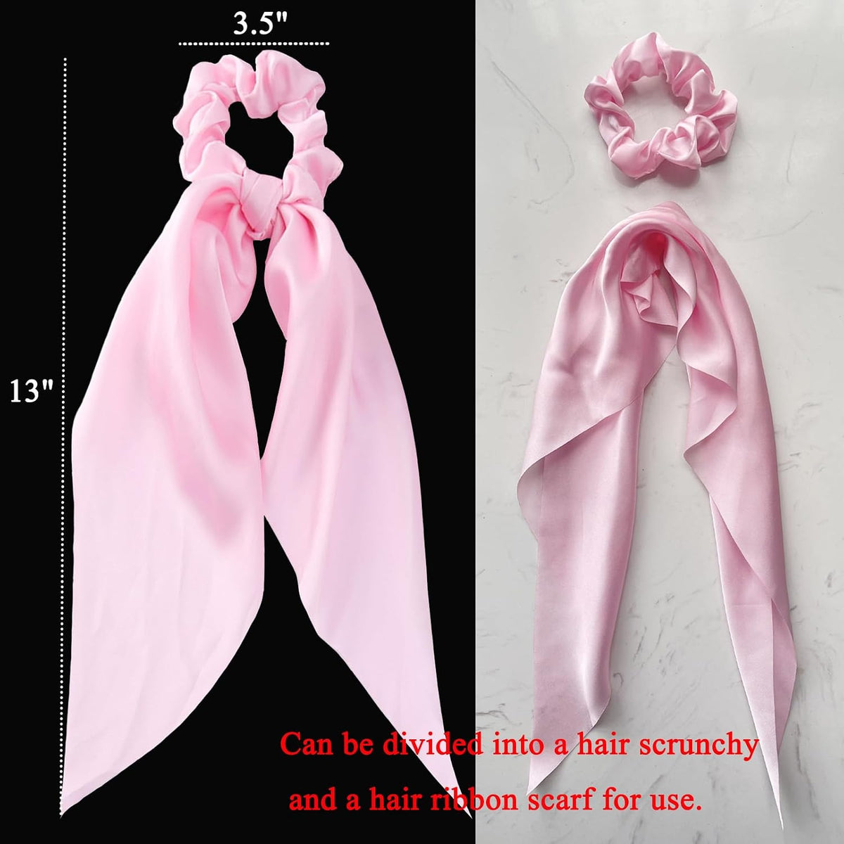 2pcs Pink Knotted Bow Hair Scrunchies Elastic Hair Scarf
