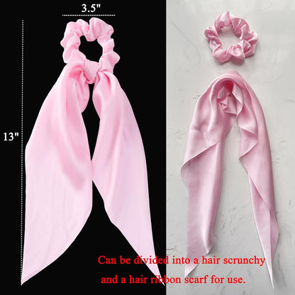 2pcs Pink Knotted Bow Hair Scrunchies Elastic Hair Scarf