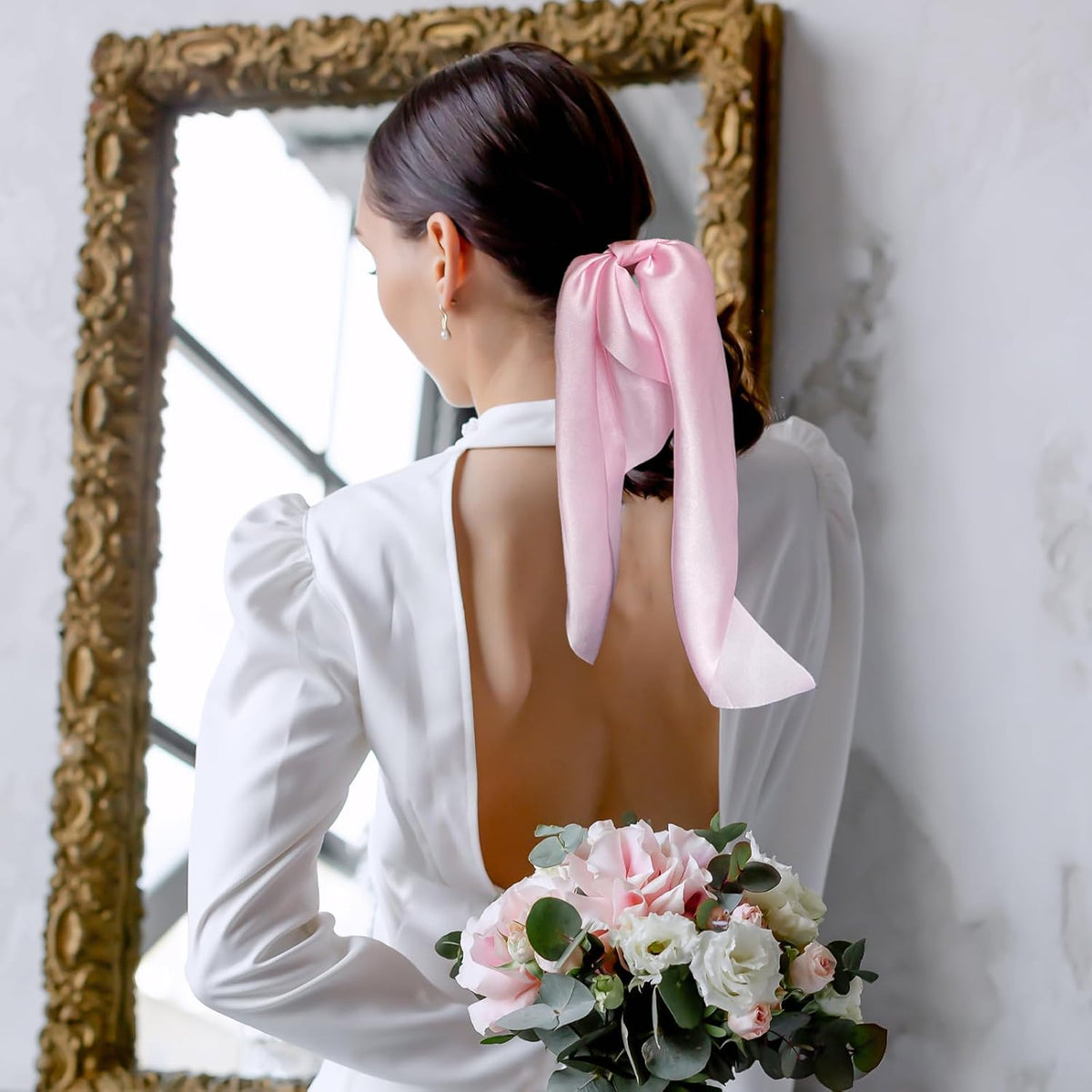 2pcs Pink Knotted Bow Hair Scrunchies Elastic Hair Scarf
