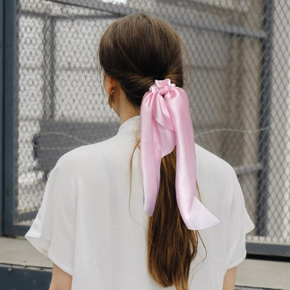 2pcs Pink Knotted Bow Hair Scrunchies Elastic Hair Scarf