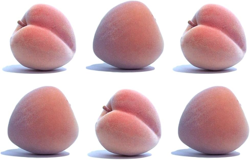 Pack of 6 Artificial Peach Large Fake Fruits Six-Pieces Plastic Decorative Peaches Pink Fruit