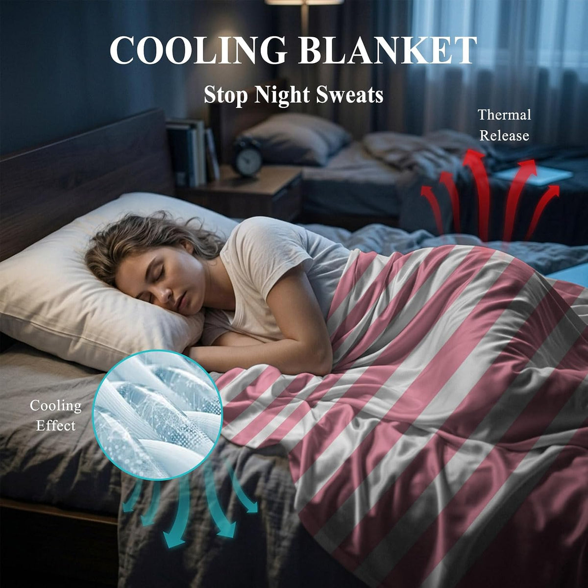 Cooling Blanket 50"x60", White Nautical Anchor on Pink Summer Cooling Blanket Breathable Lightweight Ice Blankets Classic Geometric Striped Blankets for Night Sweats