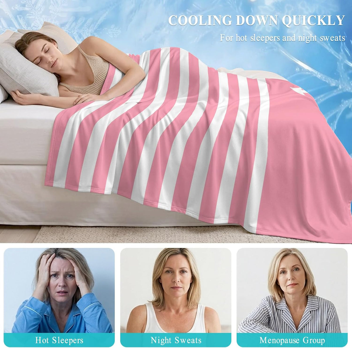 Cooling Blanket 50"x60", White Nautical Anchor on Pink Summer Cooling Blanket Breathable Lightweight Ice Blankets Classic Geometric Striped Blankets for Night Sweats