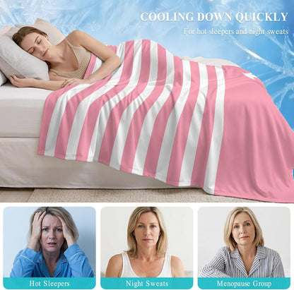 Cooling Blanket 50"x60", White Nautical Anchor on Pink Summer Cooling Blanket Breathable Lightweight Ice Blankets Classic Geometric Striped Blankets for Night Sweats