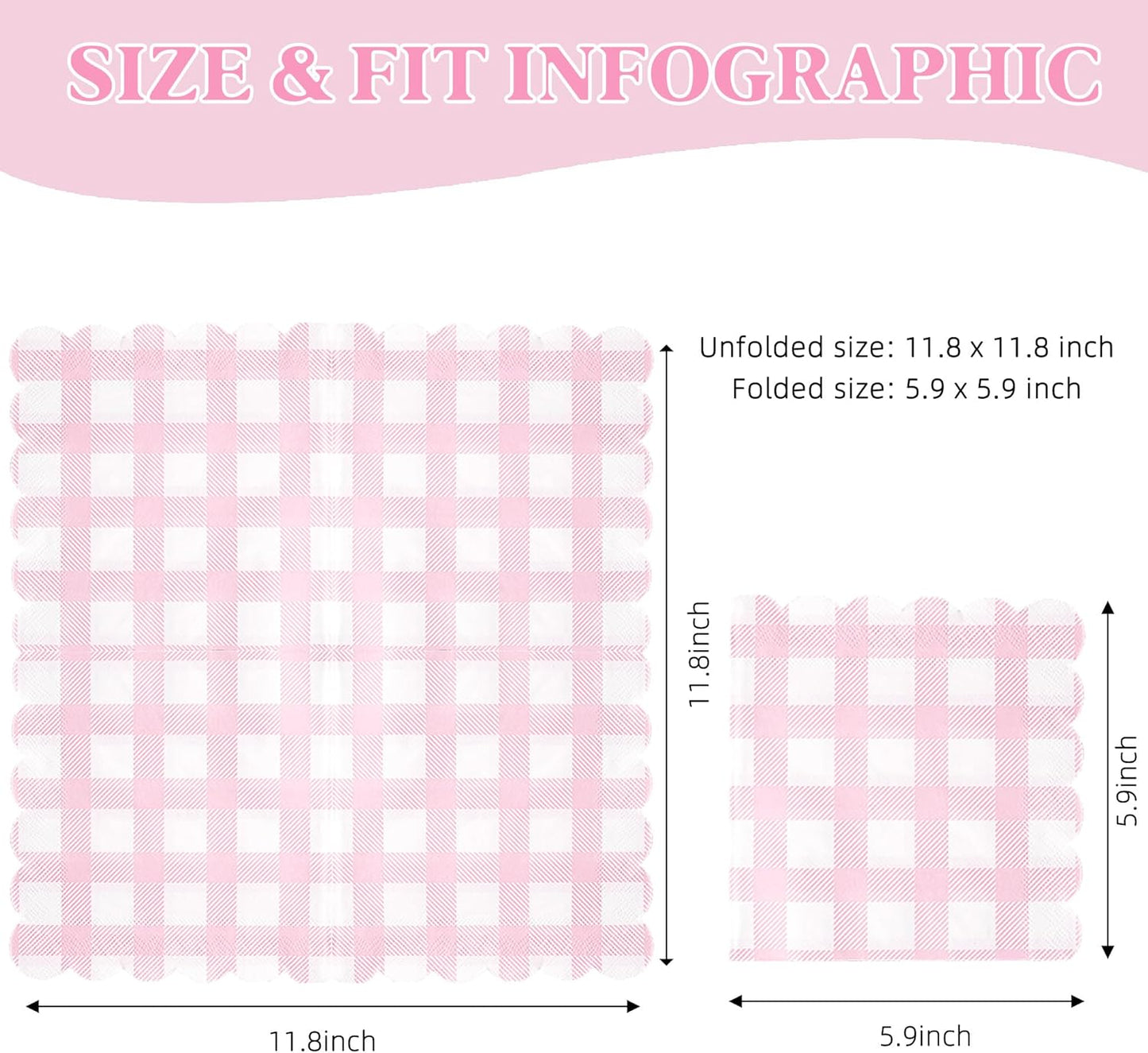 Vyntra 120 Count Gingham Disposable Paper Napkins, Checkered Party Napkins (Pink Gingham-120, 120 Pcs)