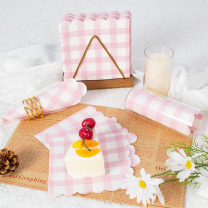 Vyntra 120 Count Gingham Disposable Paper Napkins, Checkered Party Napkins (Pink Gingham-120, 120 Pcs)