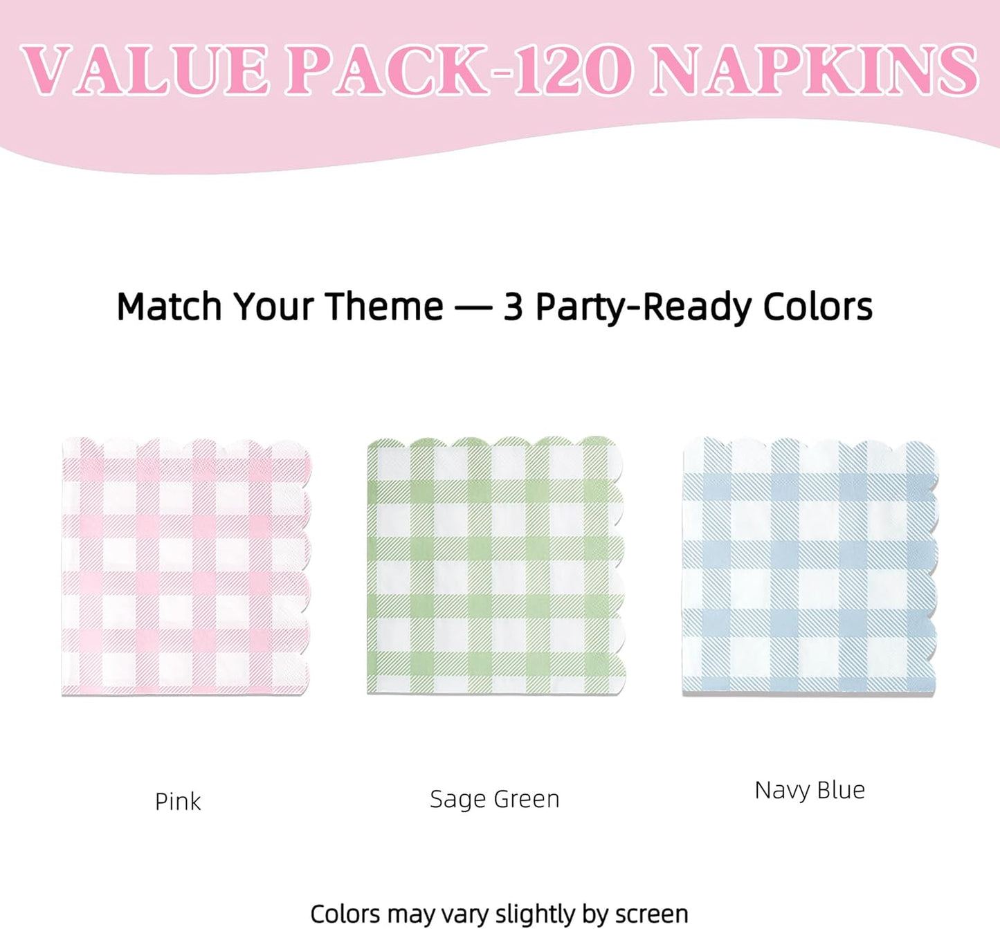 Vyntra 120 Count Gingham Disposable Paper Napkins, Checkered Party Napkins (Pink Gingham-120, 120 Pcs)